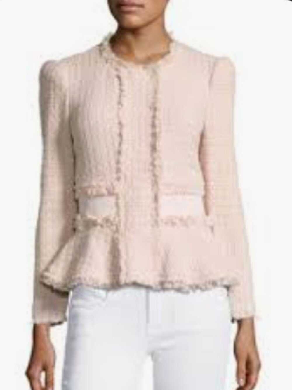Rebecca Taylor Tweed Blush Peplum Jacket